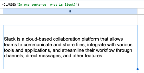 Using claude API for sheets